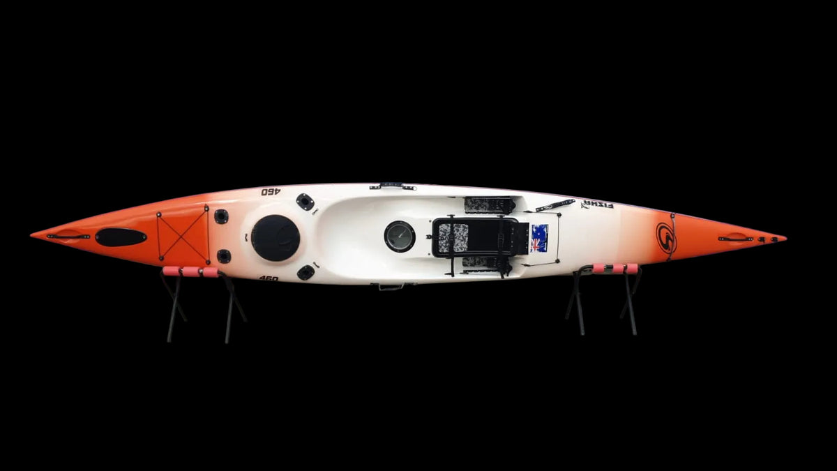 Fisha 460 white with orange faded tips – top view, factory photo
