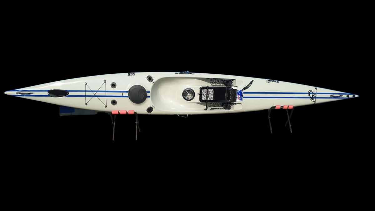 Fisha 555 mist grey with dark blue stripes – top view, factory photo