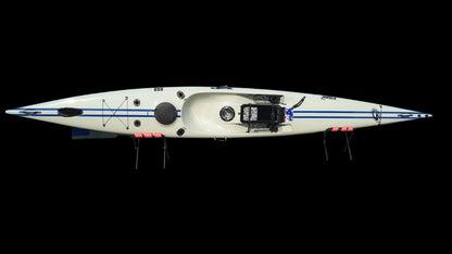 Fisha 555 mist grey with dark blue stripes – top view, factory photo
