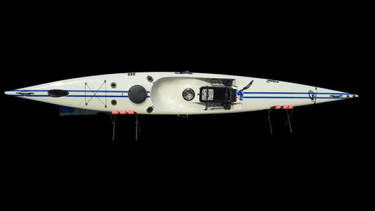Fisha 555 mist grey with dark blue stripes – top view, factory photo