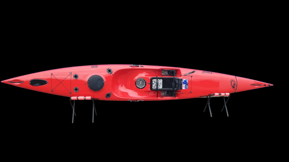 Fisha 500 red deck, white hull – top view, factory photo