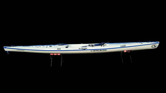Fisha 555 mist grey with dark blue stripes – side view, factory photo