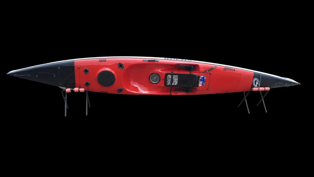 Fisha 500 red deck, white hull, black tips – top view, factory photo